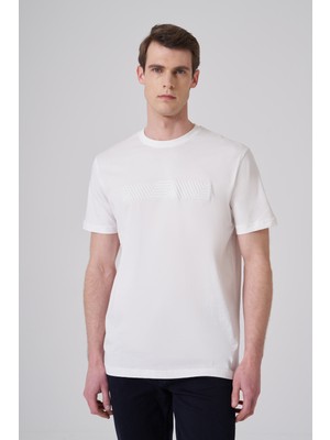 Morven  Erkek Ekru Trend Baskılı Bisiklet Yaka Dinamik Fit T-Shirt