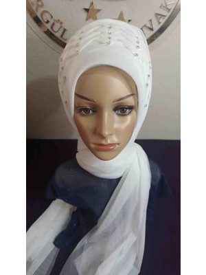 Simsiz Beyaz Hürrem Model Duvak,hazır Duvak,düğün,hazır Şal,hazır Türban,abiye Şal,sünnet,nişan,söz