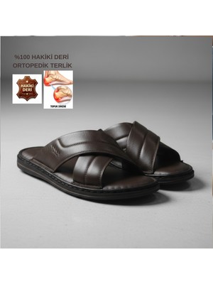 Cozi Company %100 Hakiki Deri Tam Ortopedik Yumuşak Taban Günlük Erkek Terlik