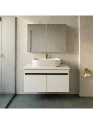 Dmz Home Concept Oval 60 cm Çanak Lavabolu, Tamamı Mdf, Beyaz Renkli, Aynalı Üst Dolaplı Banyo Dolabı Takımı