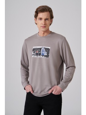 Morven  Erkek Taş Trend Baskılı Bisiklet Yaka Sweat-Shirt