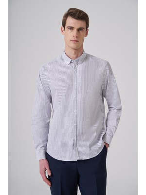 Morven  Erkek Lacivert Pamuk Trend Kareli Dynamic Fit Gömlek