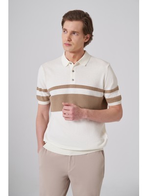 Morven  Erkek Ekru Trend Soft Pamuk Polo Yaka Triko T-Shirt