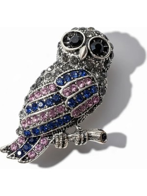 Cesicey Zirkon Taşlı Baykuş Broş (4 cm) Gümüş Renk