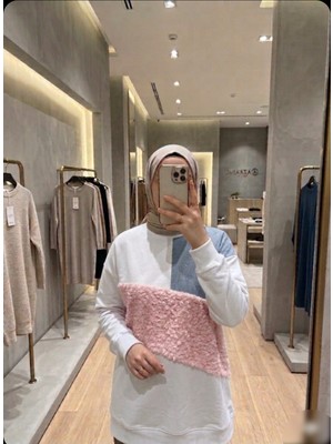 Azram Fashion Kadın Peluş ve Denim Detaylı Tunik