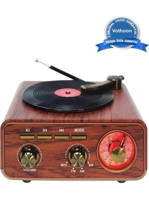 İlk El Grup Nostaljik Tasarım Plak Çalar Görünümlü Radyolu Bluetooth Hoparlör Retro Müzik Plak