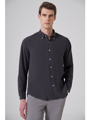 Morven  Erkek Füme Dynamic Fit Düğmeli Yaka Gömlek Modal