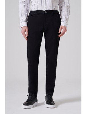 Morven  Erkek Siyah Pamuk Trend Slim Fit Chino Pantolon