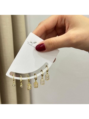 Ca Shopping 6 Lı Altın Kaplama Sallantılı Taşlı Küpe Seti