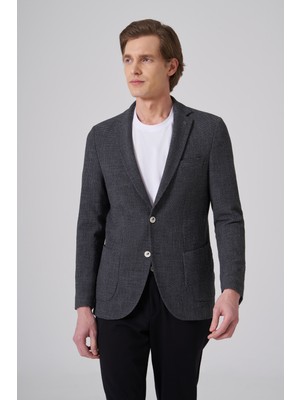 Morven  Erkek Siyah Polyester Trend Desenli Slim Fit Ceket