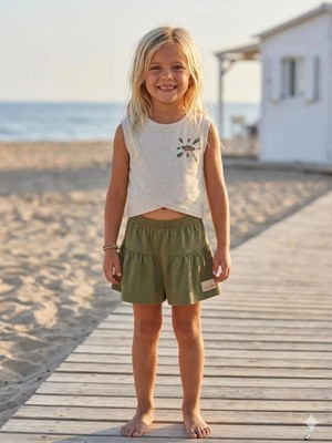 Queen Kids  Kız Çocuk Baskılı Kolsuz T-Shırt Krem