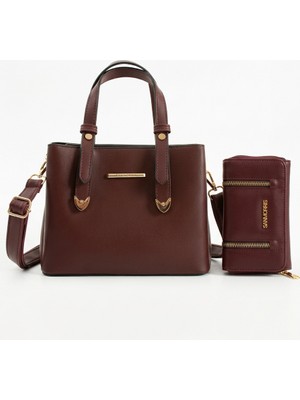 Sanmorris Kadın Suni Deri Omuz Çantası ve Kombin Cüzdan Seti