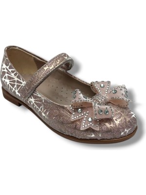 İremsu Iremsu 7053-26 Simli Saten Taşlı Kurdeleli Tek Bantlı Kız Çocuk Babet 31-36