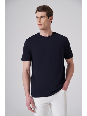 Morven  Erkek Lacivert Basic Bisiklet Yaka Dynamic Fit Pamuk T-Shirt