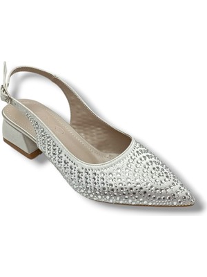 Defne 795-26 Saten Güneş Taşlı Kare Topuk Arkası Açık Kadın Stiletto