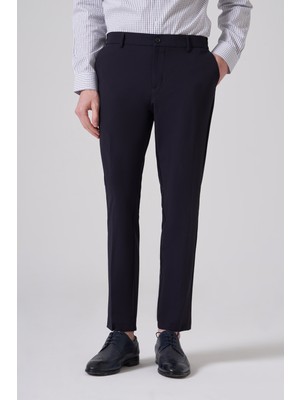 Morven  Erkek Lacivert Trend Yandan Lastikli Slim Fit Pantolon