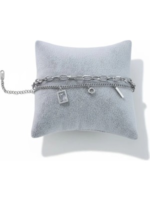 Cesicey Kadın Çift Zincirli Çelik Bileklik Sallantı Figür Detaylı Gümüş  Renk