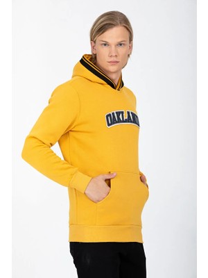 Dynamo Erkek Hardal Kapüşonlu Kanguru Cepli Içi Şardonlu  Pamuklu Sweatshirt 6756