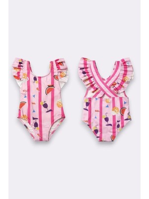 My Kids Wear Kız Çocuk Fırfır Detaylı Şık Tasarım Çapraz Askılı Mayo 12732