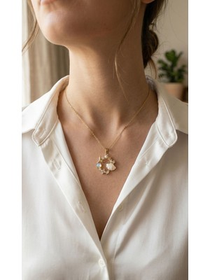 316L Çelik Zincir Gold Renk Deniz Tema Model Zirkon Taşlı Kadın Kolye - Lisinya