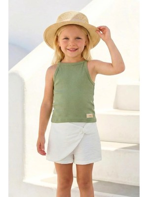 Queen Kids Kız Çocuk Halter Yaka Ribana  T-Shırt Haki