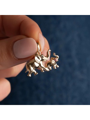 Hakan Mücevherat Renkli Taşlı Fil 14 Ayar Kolye Ucu