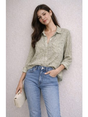 Dima Kadın Standart Beden Yıkama Detaylı Uzun Kollu Gömlek