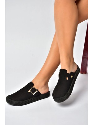 Fox Shoes Y596148402 Siyah Süet Önü Kapalı Sapo Terlik