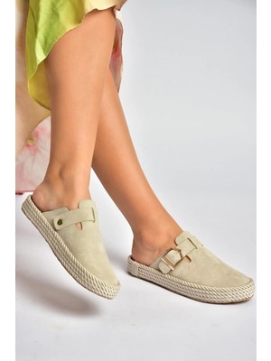 Fox Shoes Y596148402 Bej Süet Önü Kapalı Sabo Terlik