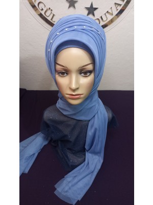 Simsiz Indigo Mavisi Duvak,hazır Duvak,düğün,hazır Şal,hazır Türban,abiye Şal,sünnet,nişan,söz