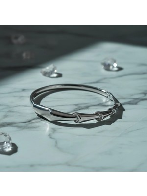 Cesicey Çelik Kemik Model Zirkon Taşlı Kadın Bileklik Gümüş Renk