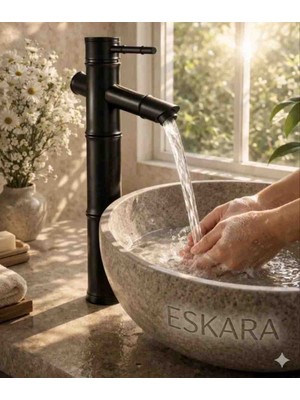 Eshome Siyah Lavabo Bataryası Çanak Lavabo Uyumlu Pirinç Gövde Siyah Mat Modern Banyo Musluğu