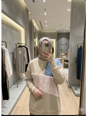 Azram Fashion Kadın Peluş ve Denim Detaylı Tunik