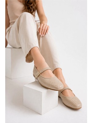 Infinite8 Kadın Vizon Örgü Desenli Babet Ayakkabı – Günlük Şık & Konforlu Mary Jane