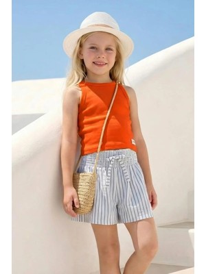 Queen Kids Kız Çocuk Halter Yaka Ribana  T-Shırt Turuncu