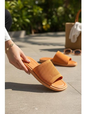 Enoch Kadın Turuncu Nefes Alabilen Triko Örgü Bantlı Ortopedik Terlik