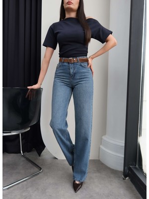 Esra Helvacı Kemerli Yüksek Bel Straight Jean