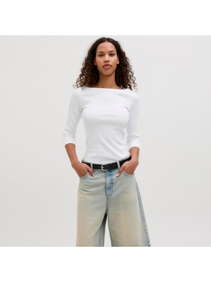 Jack & Jones Kadin Kayik Yaka Strech Fit Tisort - Fifi