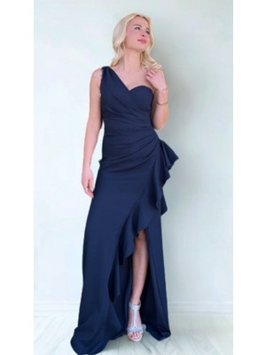 Carmen  Elbıse Tek Kol Yırtmaclı Krep