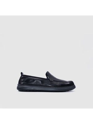 Togo Siyah Hakiki Deri Erkek Casual Slip-On Ayakkabı [052368]