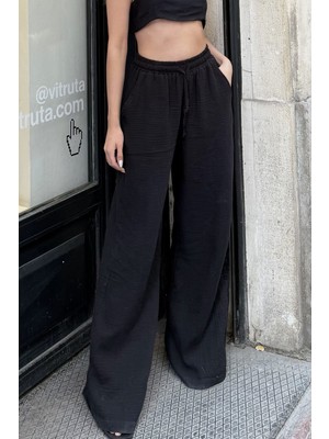 la & vetta Siyah Müslin Palazzo Pantolon