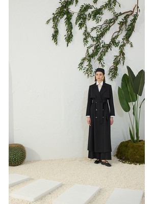 Aker Siyah Çift Rüzgarlı Pardösü