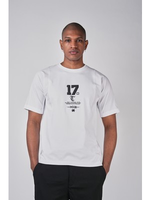 Ex-pent Kısa Kollu Poplin Garnili Düz Kesim Baskılı Beyaz T-Shirt