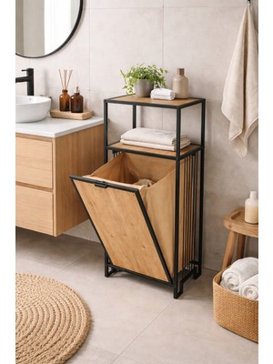 Homendra Kirli Sepetli Metal Organizer, Kirli Sepetli Banyo Dolabı