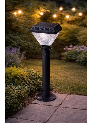 Lambax Solar Güneş Enerjili 80 cm Direkli Bahçe Armatürü 30W Beyaz Işık (Elektrik Tesisatı Gerektirmez)