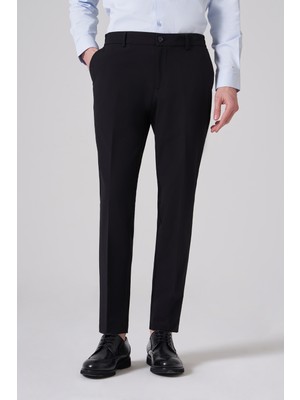 Morven  Erkek Siyah Trend Yandan Lastikli Slim Fit Pantolon