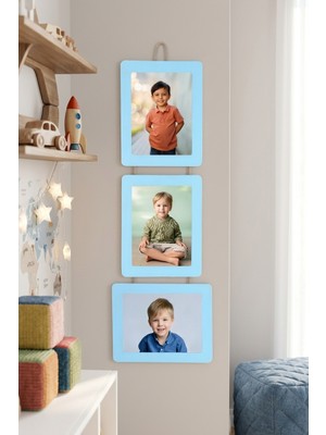 Studyo Plus 3’lü Ipli Ahşap Fotoğraf Çerçevesi 15X21 cm – 2 Dikey 1 Yatay – Bebek & Çocuk Odası Duvar Dekoru