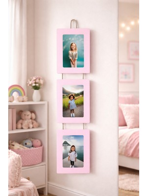 Studyo Plus 3'lü Ipli Ahşap Fotoğraf Çerçevesi – Çocuk & Bebek Odası Duvar Dekoru – 10X15 cm