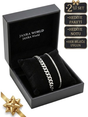 2'li Set Gümüş Renk Paslanmaz Çelik Bileklik Ayarlanabilir Kararmaz Şık Hediye Unisex Bilellik Hediye Kutuluj Janra World