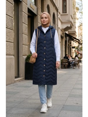 Sefa Merve Zincir Detaylı Kapitone Yelek 71310-04 Lacivert